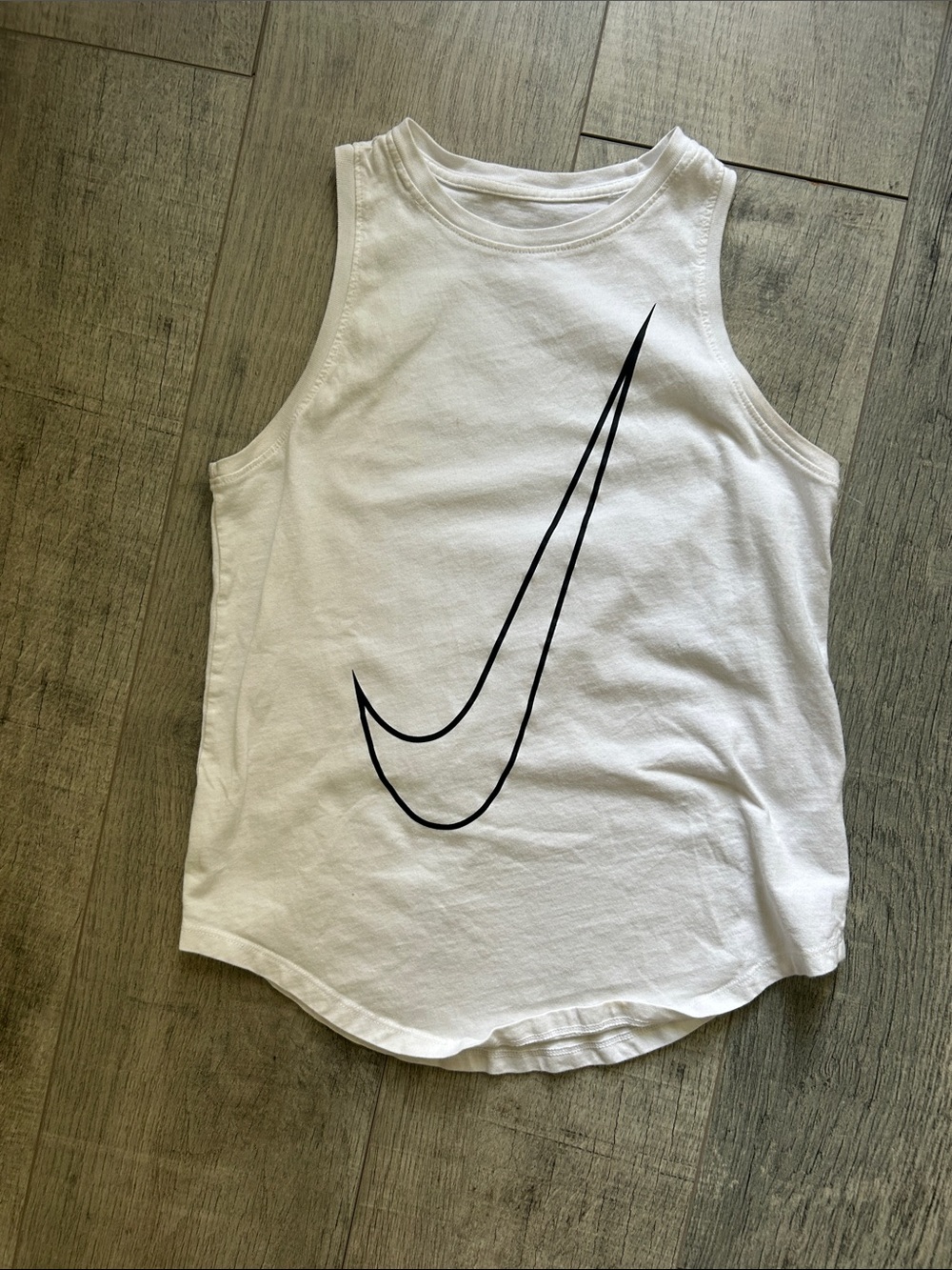 Nike White Muscle Tank with Black Swoosh